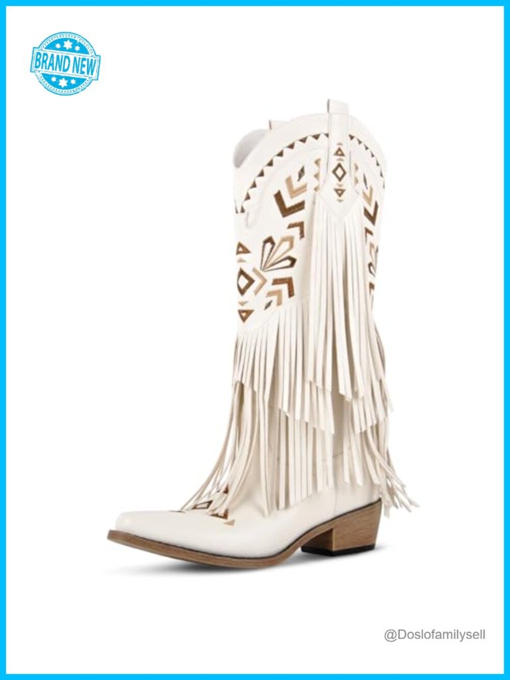 Fringe Cowgirl Knee-High Boots Chunky Heel Snip Toe Western Embroidered